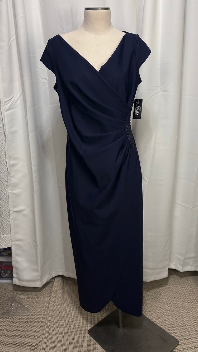 NWT Alex Evenings Formal Wedding Guest Dress Mother of Bride/Groom Navy Size 16